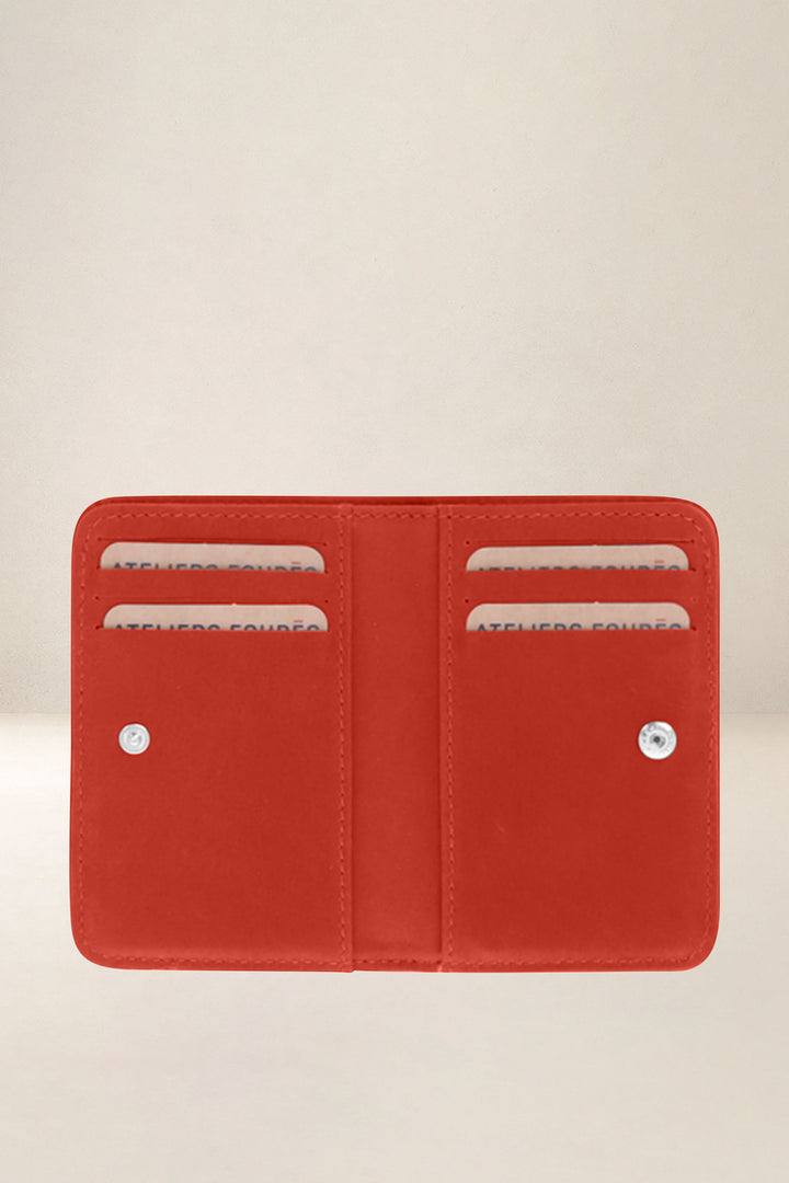 Porte-cartes en cuir pleine fleur ASTRÉE coloris orange confit, vue intérieure n°1 – Ateliers Fourès