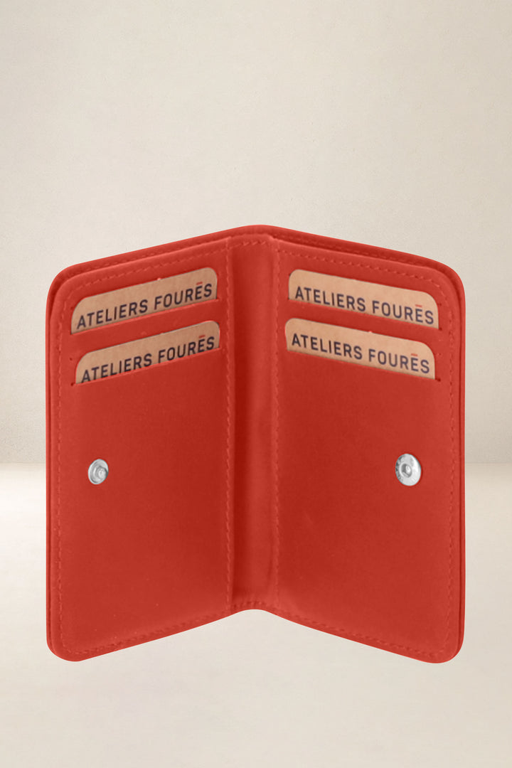 Porte-cartes en cuir pleine fleur ASTRÉE coloris orange confit, vue intérieure n°2 – Ateliers Fourès