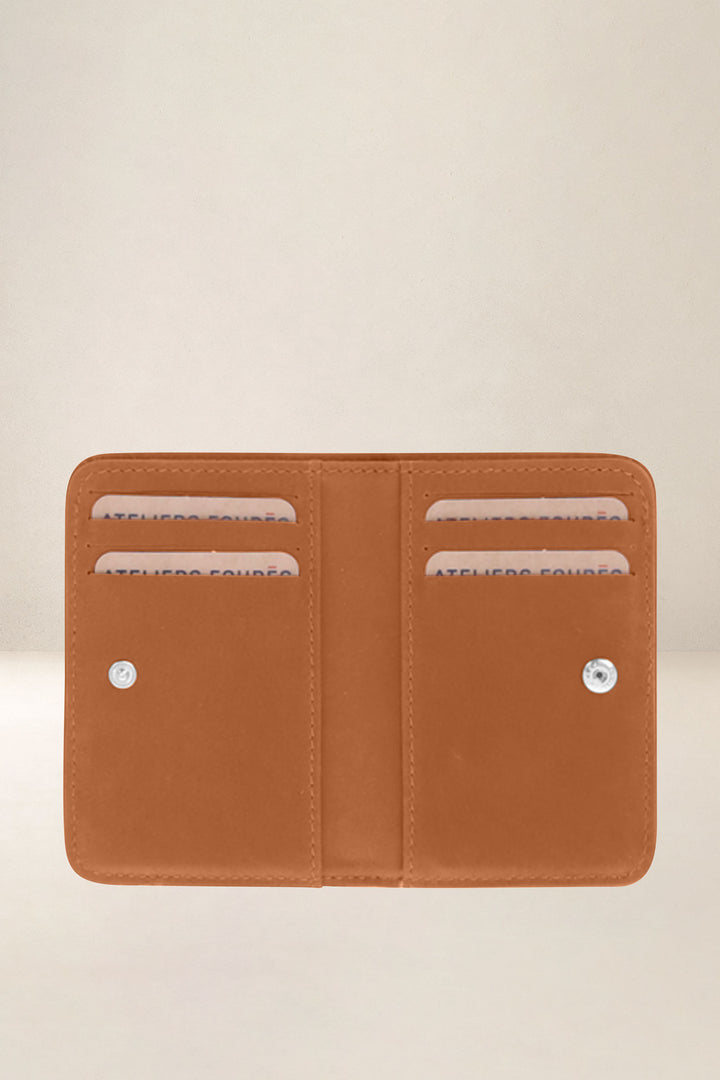 Porte-cartes en cuir pleine fleur ASTRÉE coloris lionne, vue intérieure n°1 – Ateliers Fourès