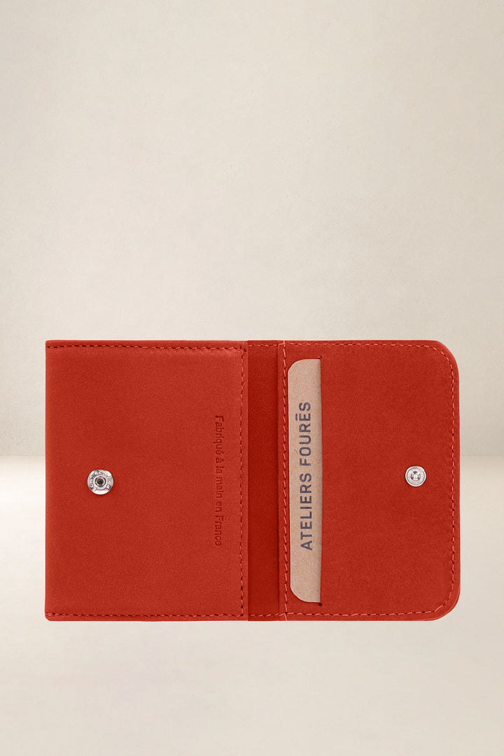 Portefeuille compact en cuir pleine fleur ERATO coloris orange confit, vue intérieure n°1 – Ateliers Fourès