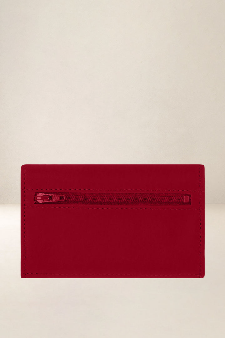Portefeuille compact en cuir pleine fleur THÉMIS coloris amour, vue de dos – Ateliers Fourès