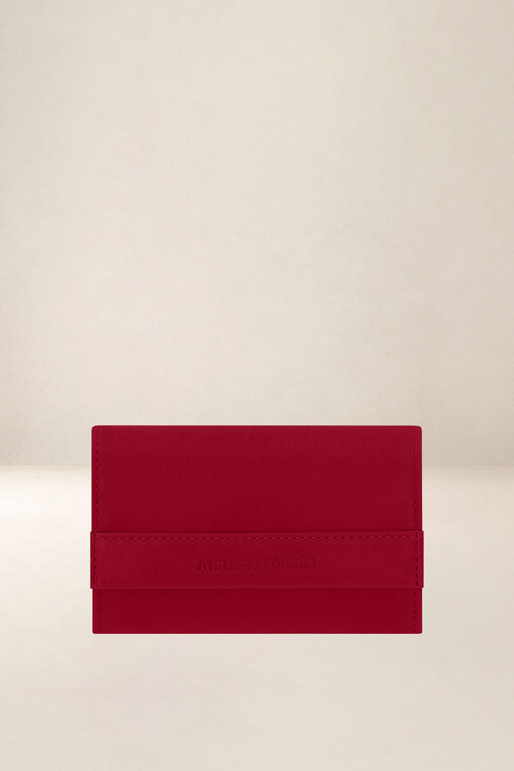 Portefeuille compact en cuir pleine fleur THÉMIS coloris amour, vue d’ensemble – Ateliers Fourès