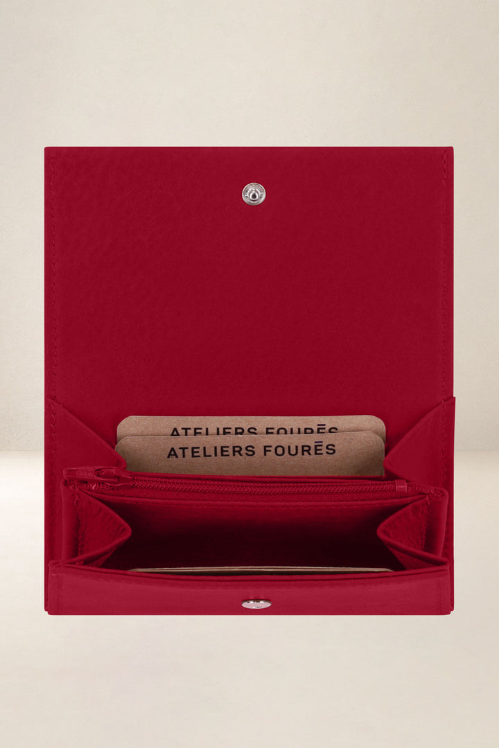 Portefeuille compact en cuir pleine fleur THÉMIS coloris amour, vue intérieure n°2 – Ateliers Fourès