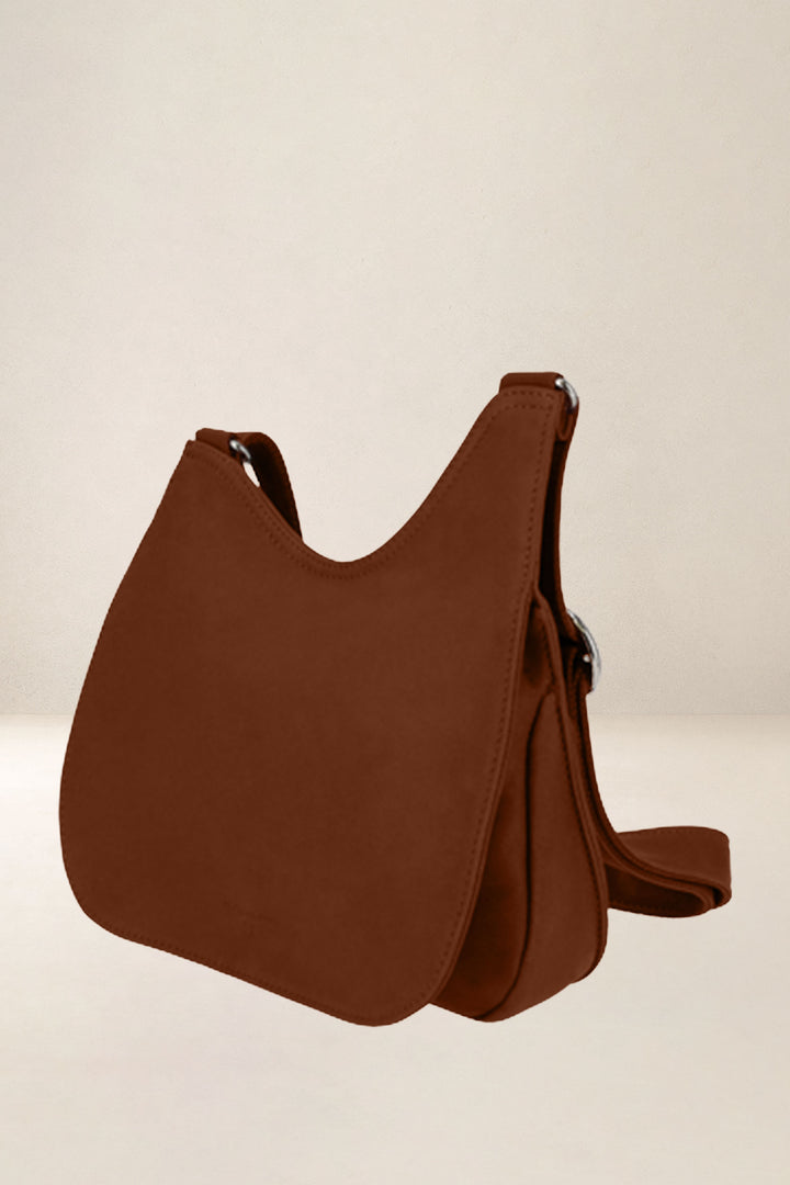 Sac à main en cuir pleine fleur ARTÉMIS coloris fauve, vue de profil – Ateliers Fourès