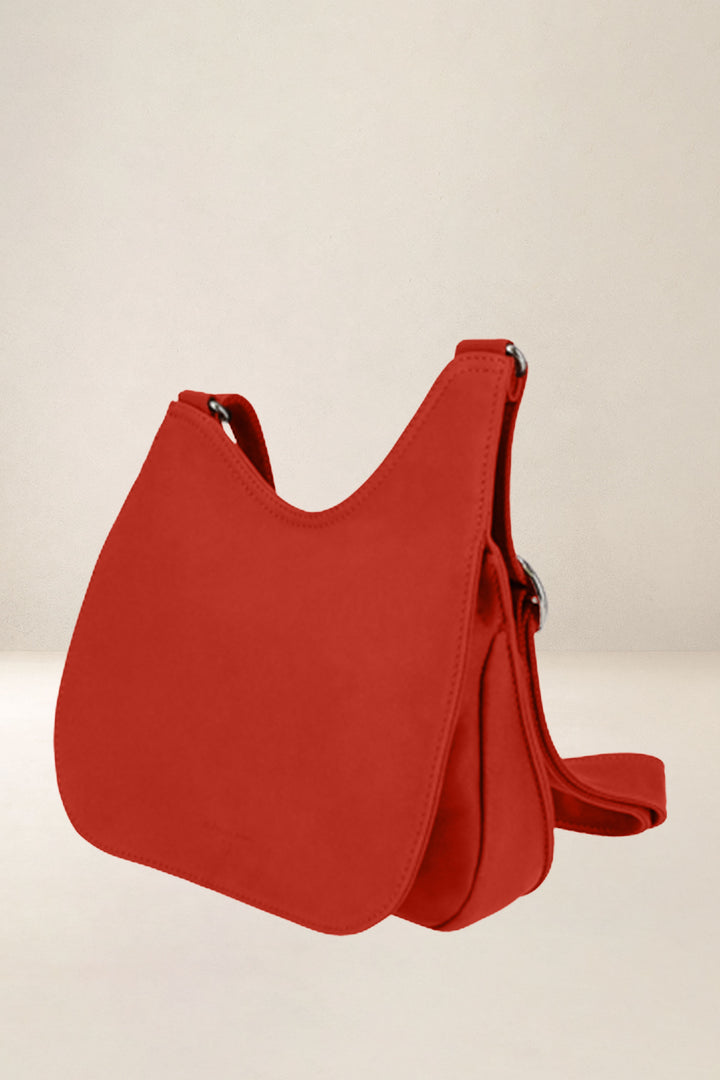 Sac à main en cuir pleine fleur ARTÉMIS coloris orange confit, vue de profil – Ateliers Fourès