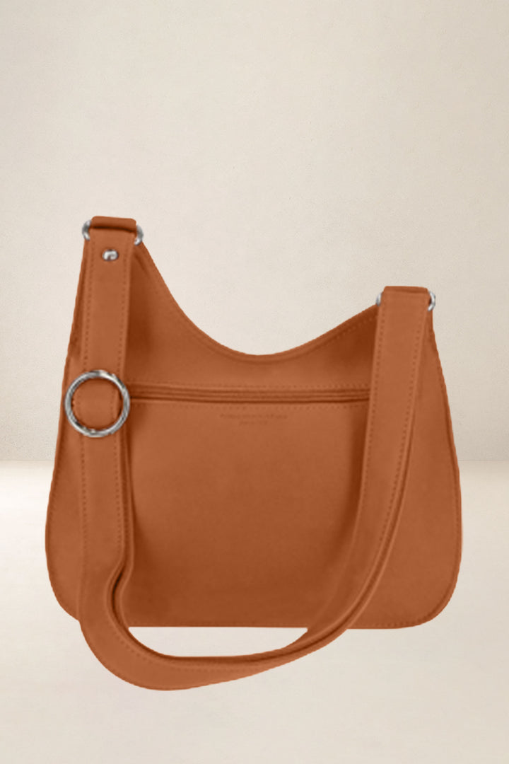 Sac à main en cuir pleine fleur ARTÉMIS coloris lionne, vue de dos – Ateliers Fourès