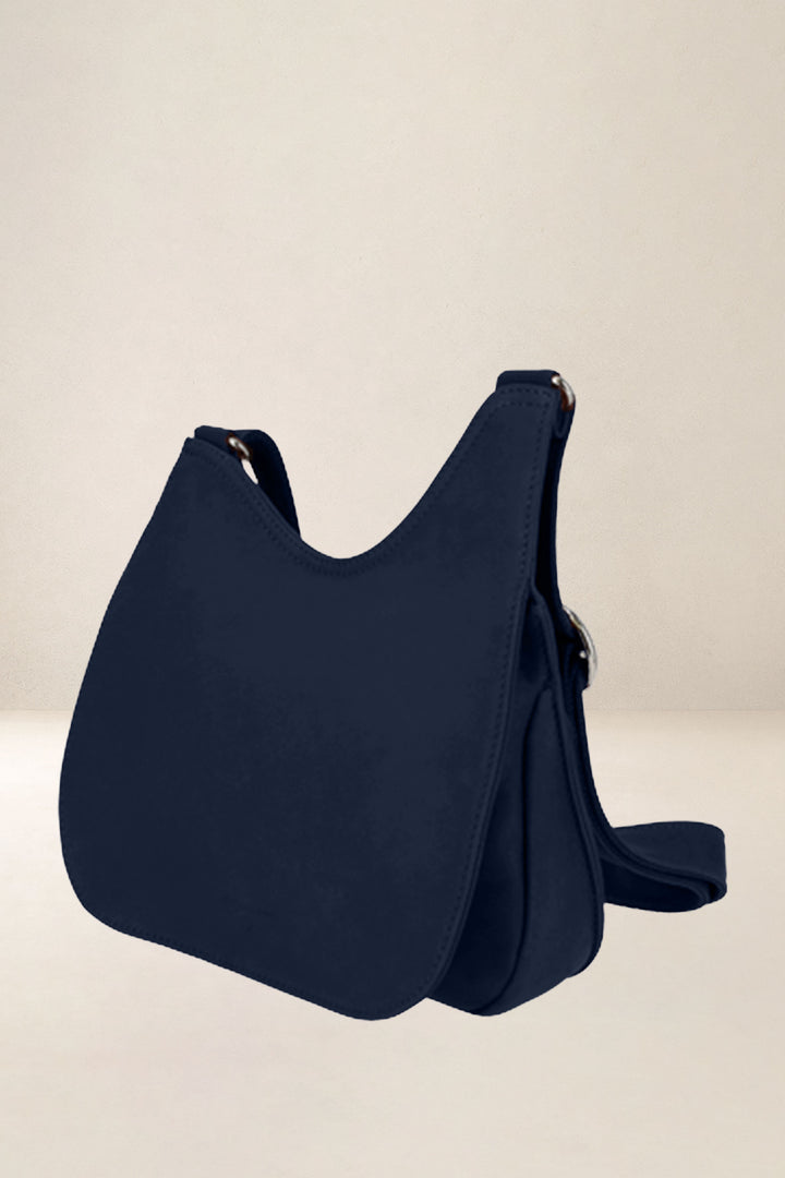 Sac à main en cuir pleine fleur ARTÉMIS coloris minuit, vue de profil – Ateliers Fourès