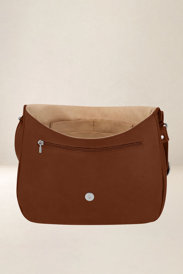 Sac à main en cuir pleine fleur ARTÉMIS coloris fauve, vue intérieure – Ateliers Fourès