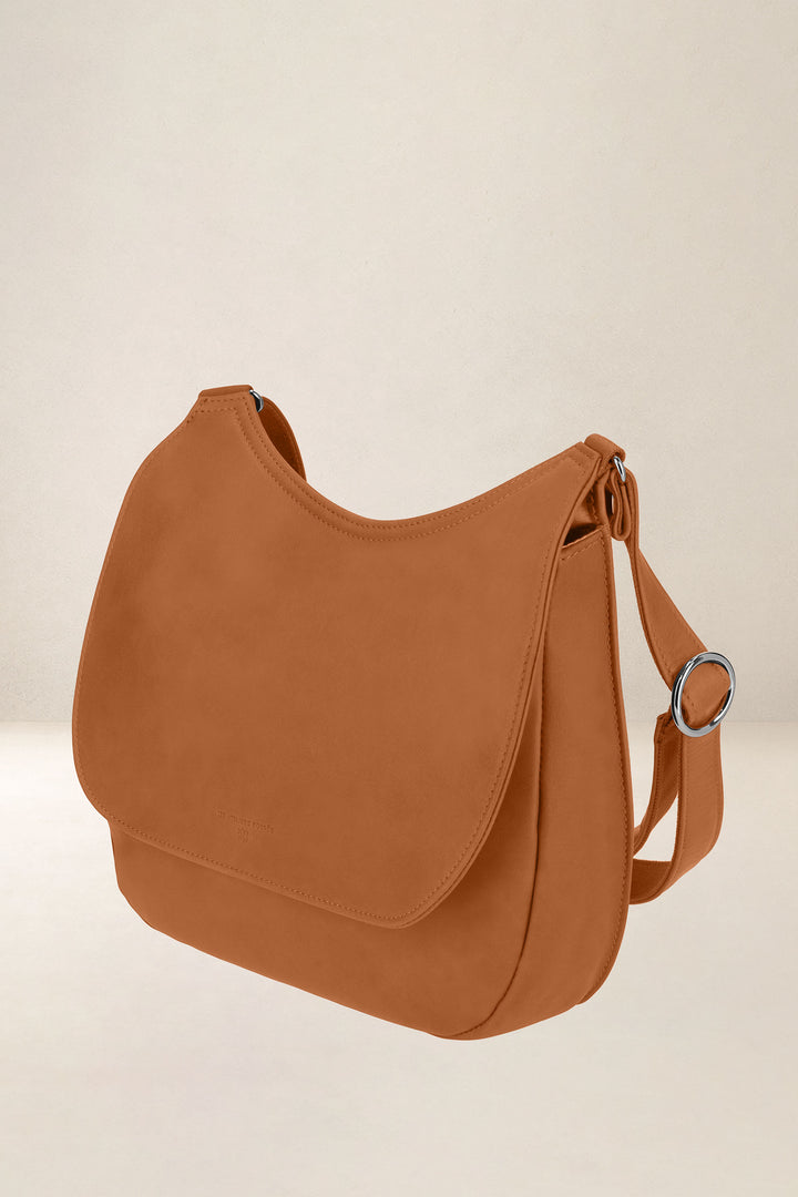 Sac à main en cuir pleine fleur ARTÉMIS coloris lionne, vue de profil – Ateliers Fourès