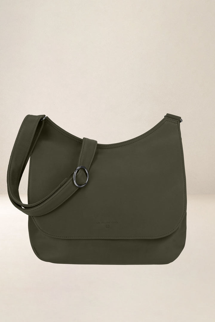 Sac à main en cuir pleine fleur ARTÉMIS coloris kaki, vue d’ensemble – Ateliers Fourès