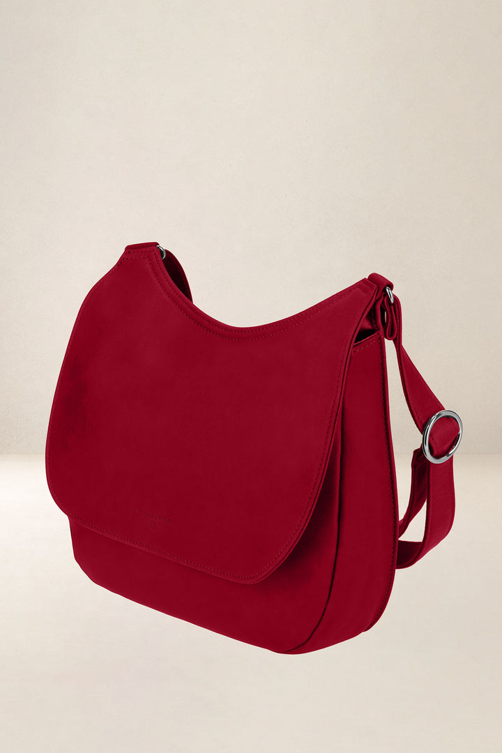 Sac à main en cuir pleine fleur ARTÉMIS coloris amour, vue de profil – Ateliers Fourès