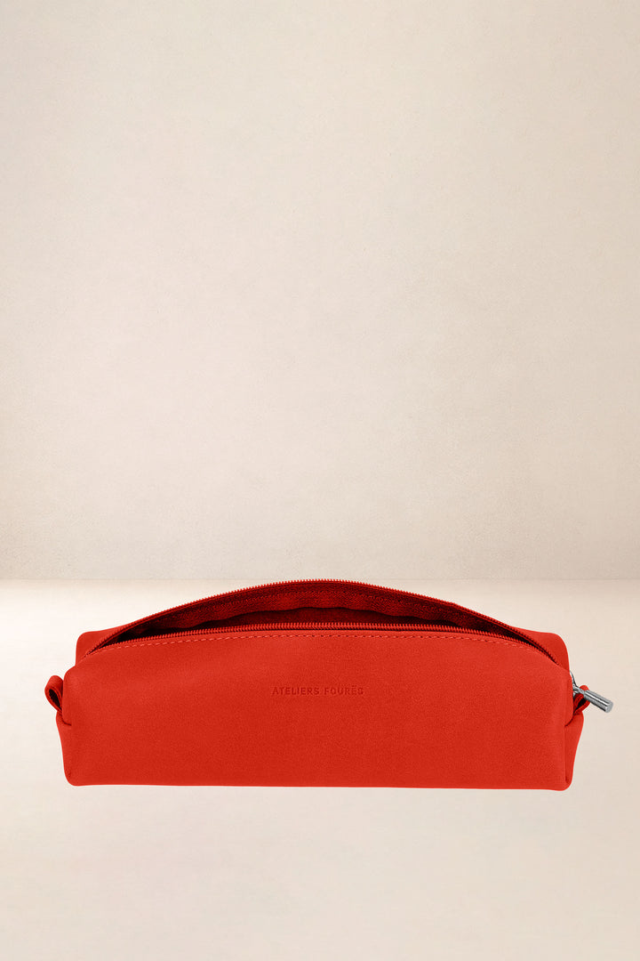 Trousse en cuir pleine fleur DIONÉ coloris orange confit, vue intérieure n°1 – Ateliers Fourès