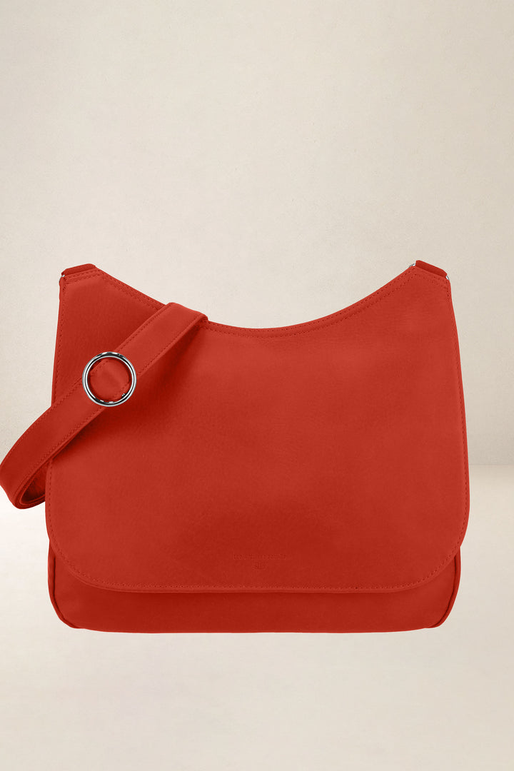 Sac à main en cuir pleine fleur ARTÉMIS coloris orange confit, vue d’ensemble – Ateliers Fourès