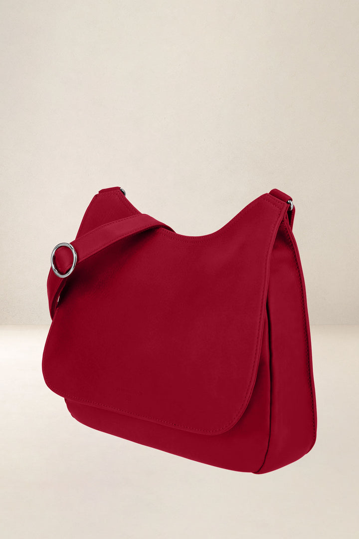 Sac à main en cuir pleine fleur ARTÉMIS coloris amour, vue de profil – Ateliers Fourès