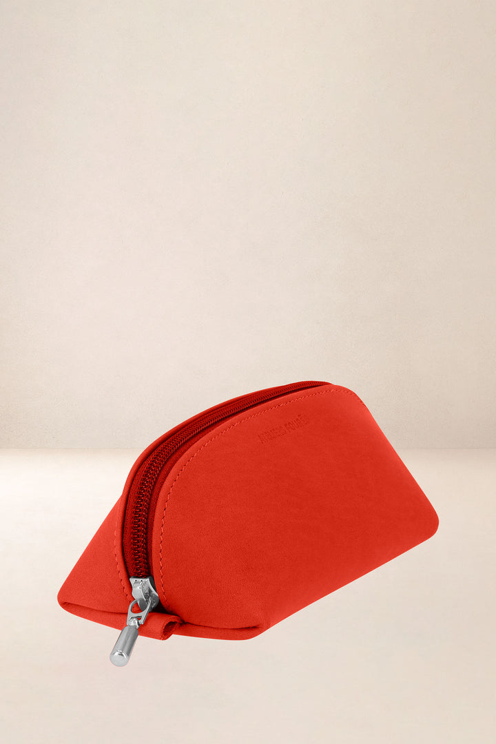 Accessoire en cuir en cuir pleine fleur PHÉBÉ coloris orange confit, vue de profil – Ateliers Fourès