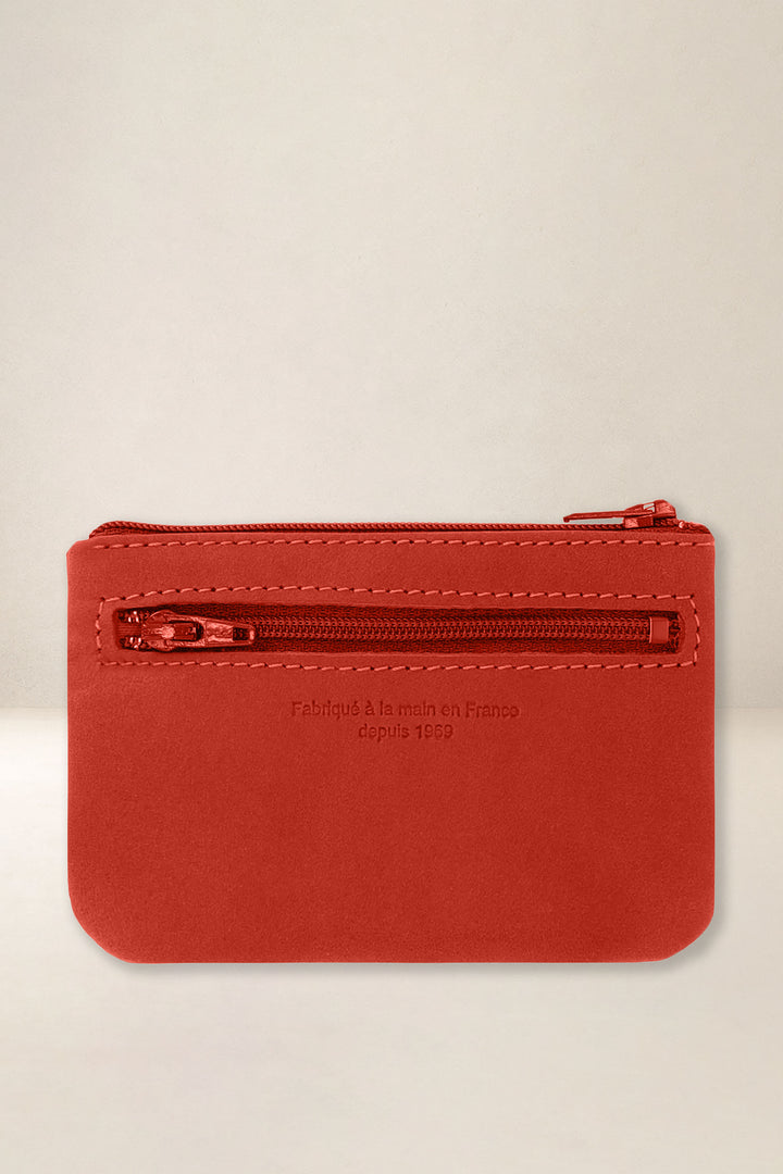 Porte-monnaie en cuir pleine fleur CASSIOPÉE coloris orange confit, vue de dos – Ateliers Fourès