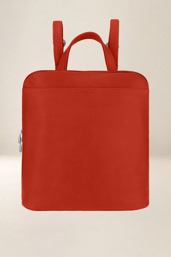 Sac à dos en cuir pleine fleur ANDROMÈDE coloris orange confit, vue d’ensemble – Ateliers Fourès