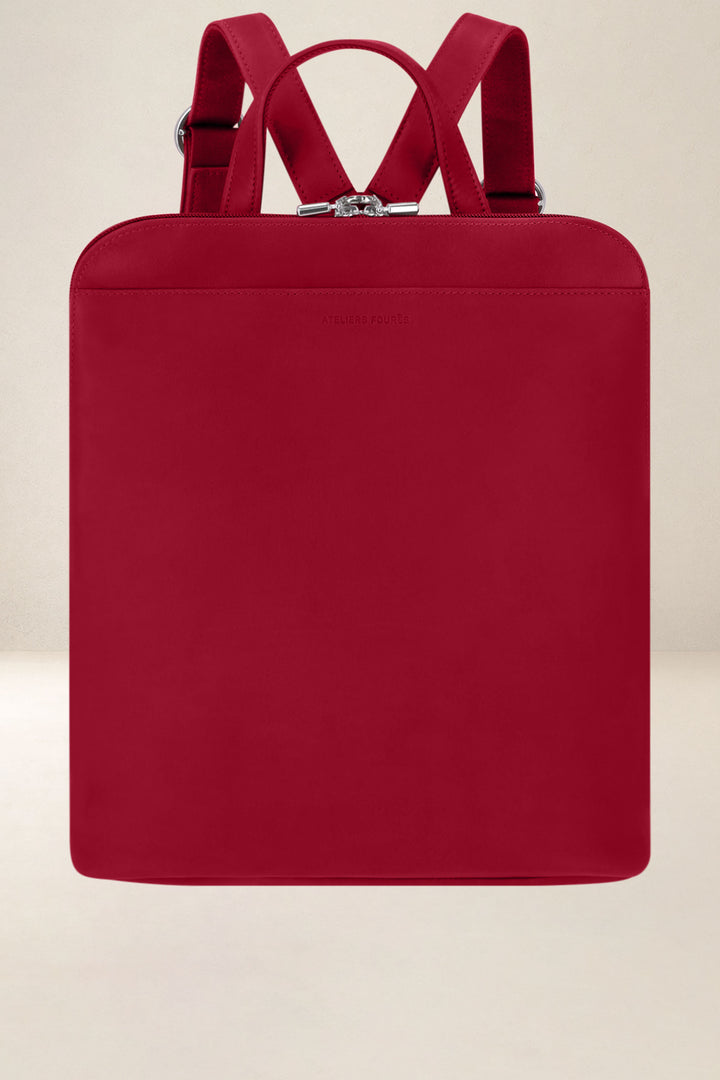 Sac à dos en cuir pleine fleur ANDROMÈDE coloris amour, vue d’ensemble – Ateliers Fourès