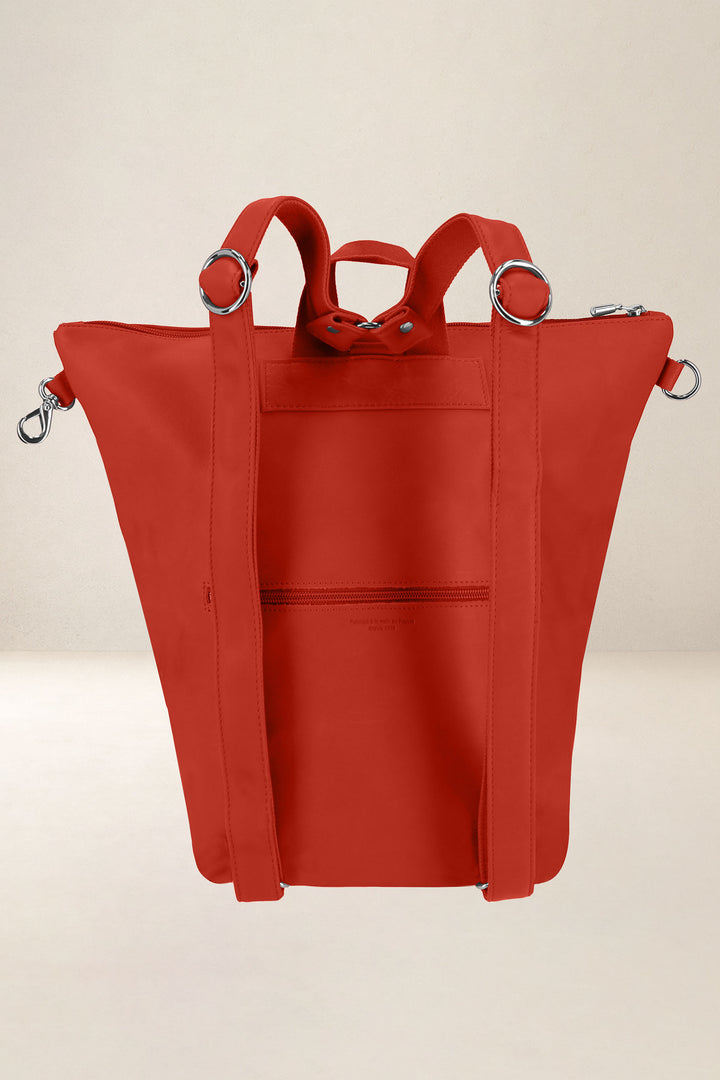 Sac à dos en cuir pleine fleur PSYCHÉ coloris orange confit, vue de dos n°2 – Ateliers Fourès