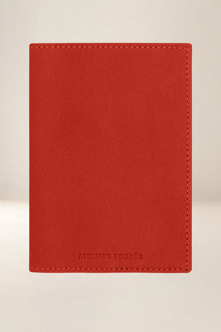 Petite maroquinerie en cuir pleine fleur ÉOS coloris orange confit, vue d’ensemble – Ateliers Fourès