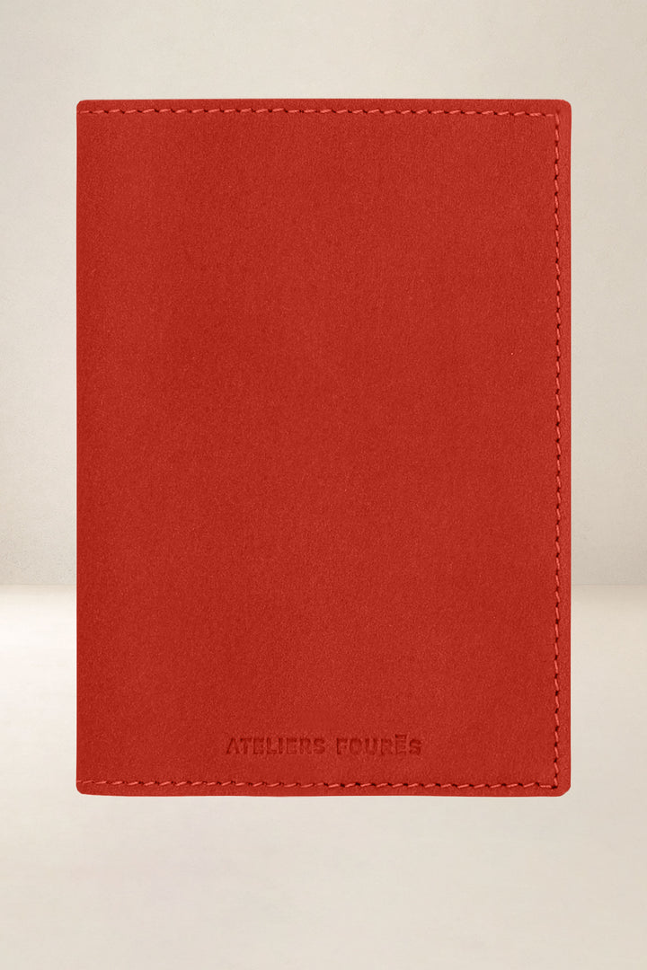 Petite maroquinerie en cuir pleine fleur ÉOS coloris orange confit, vue de face n°1 – Ateliers Fourès