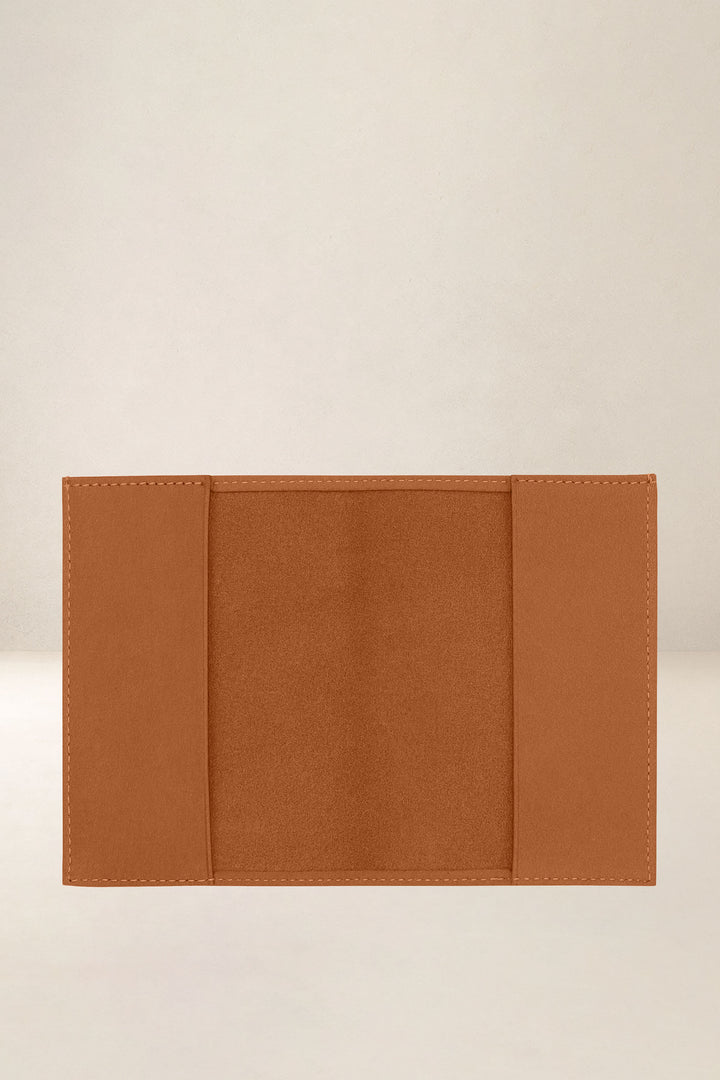 Petite maroquinerie en cuir pleine fleur ÉOS coloris lionne, vue intérieure – Ateliers Fourès