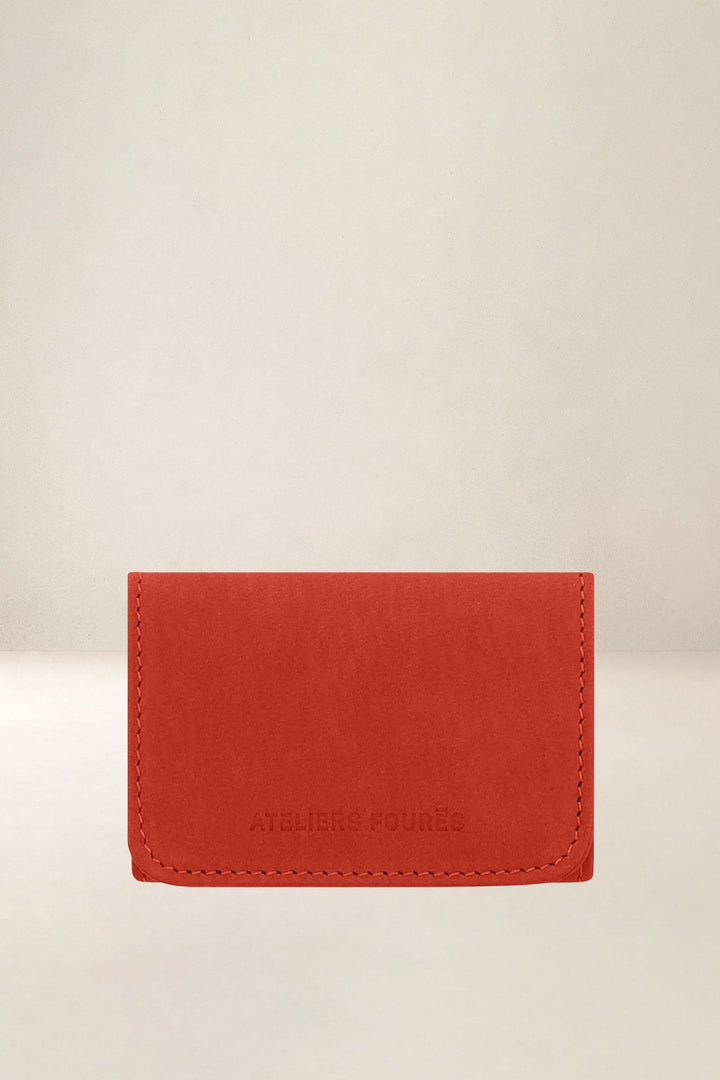 Porte-cartes en cuir pleine fleur CYBELLE coloris orange confit, vue d’ensemble – Ateliers Fourès