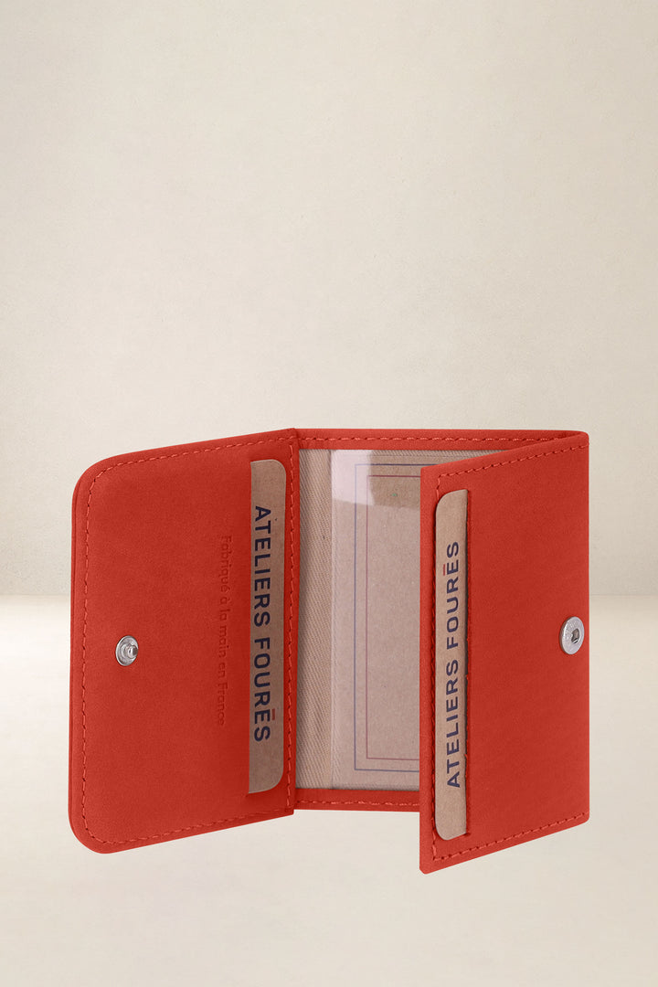 Porte-cartes en cuir pleine fleur CYBELLE coloris orange confit, vue intérieure n°1 – Ateliers Fourès