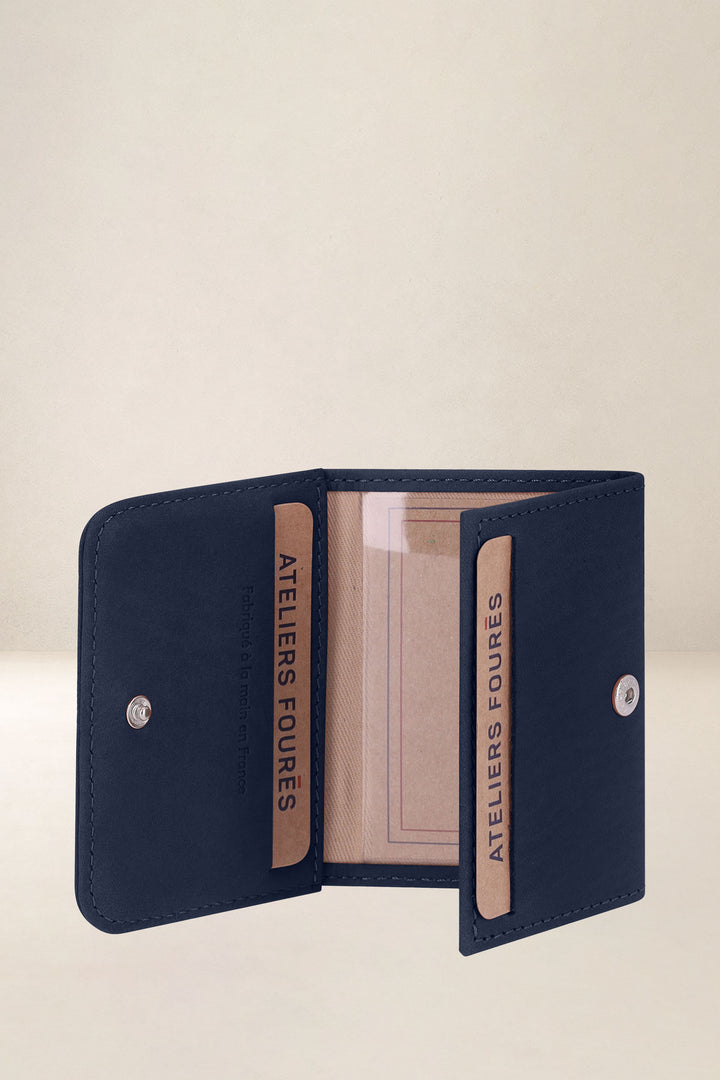 Porte-cartes en cuir pleine fleur CYBELLE coloris minuit, vue intérieure n°1 – Ateliers Fourès