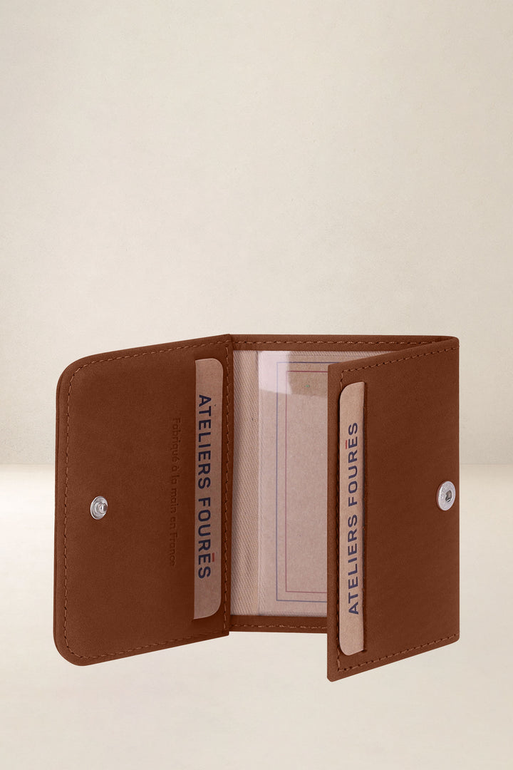 Porte-cartes en cuir pleine fleur CYBELLE coloris fauve, vue intérieure n°1 – Ateliers Fourès