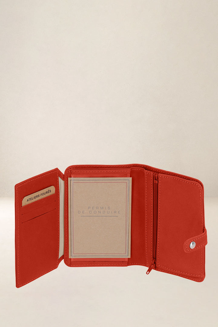 Portefeuille medium en cuir pleine fleur METIS coloris orange confit, vue intérieure n°1 – Ateliers Fourès