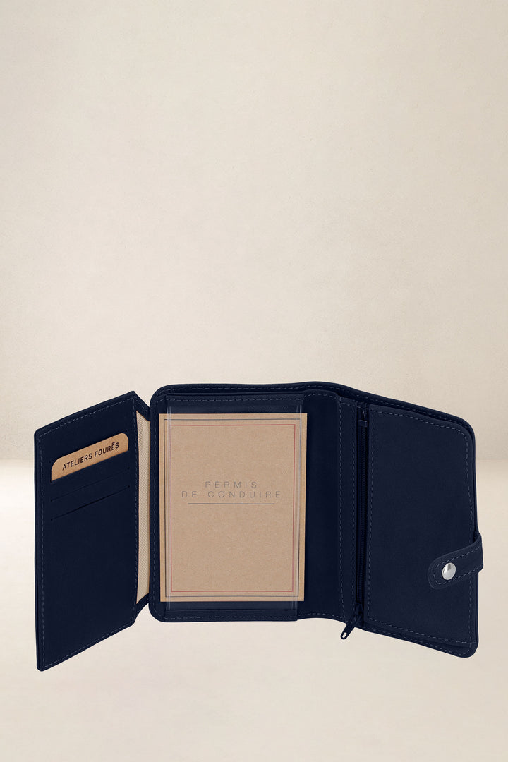 Portefeuille medium en cuir pleine fleur METIS coloris minuit, vue intérieure n°1 – Ateliers Fourès