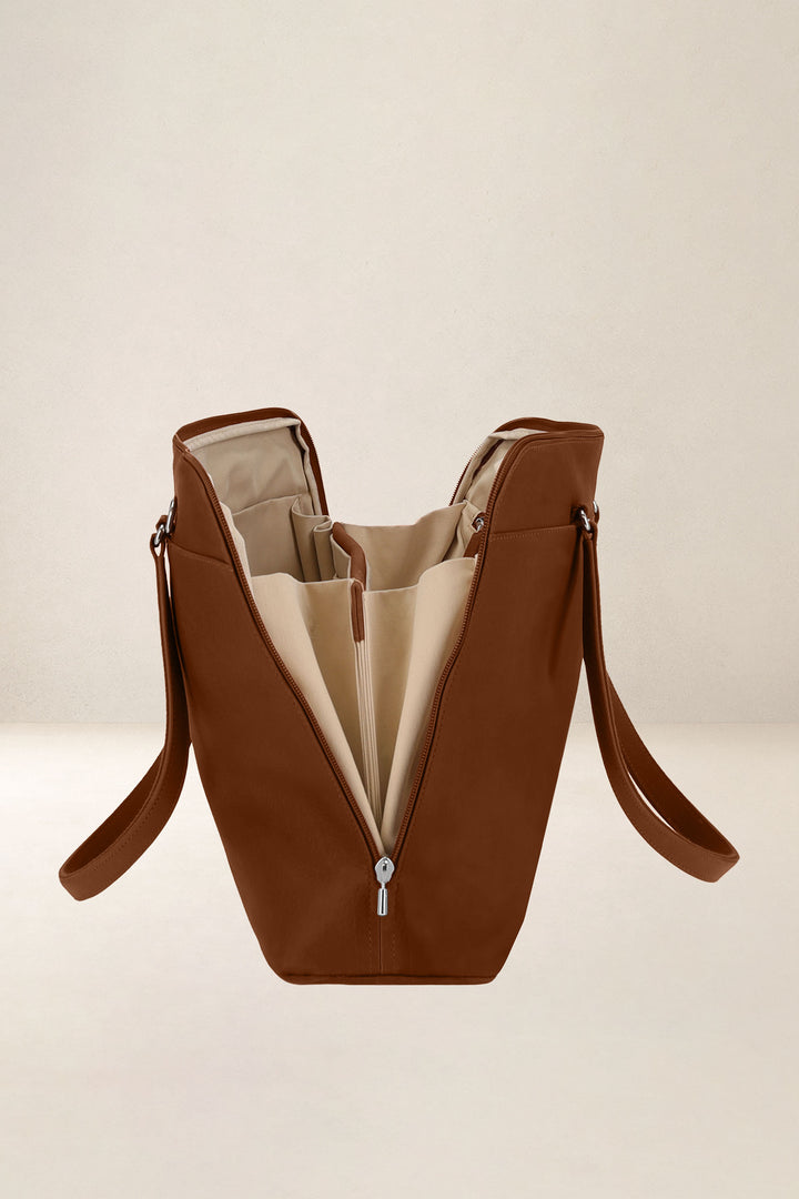 Sac de travail en cuir pleine fleur ANTIGONE coloris fauve, vue intérieure n°1 – Ateliers Fourès