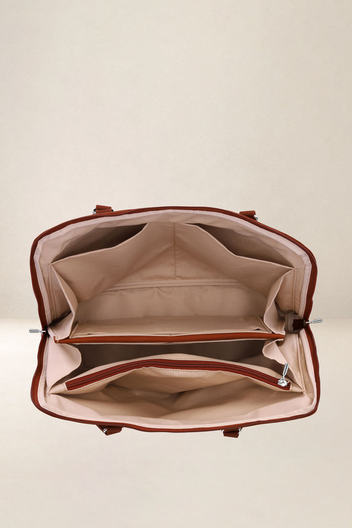 Sac de travail en cuir pleine fleur ANTIGONE coloris fauve, vue intérieure n°2 – Ateliers Fourès