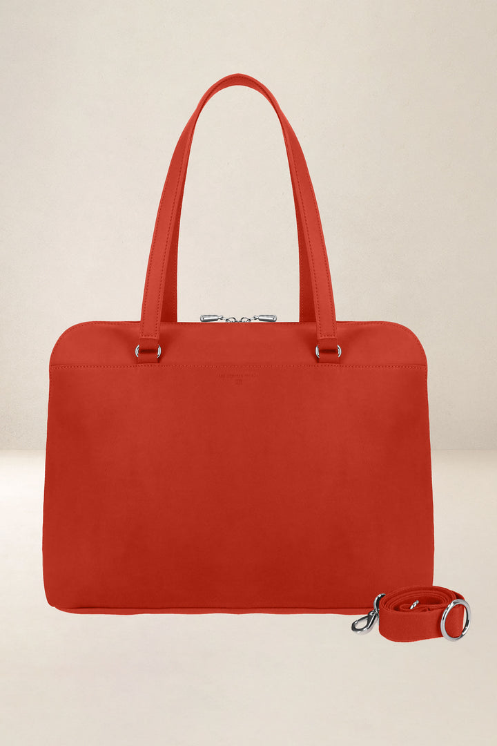 Sac de travail en cuir pleine fleur ANTIGONE coloris orange confit, vue de face – Ateliers Fourès