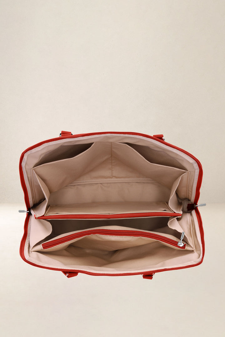 Sac de travail en cuir pleine fleur ANTIGONE coloris orange confit, vue intérieure n°2 – Ateliers Fourès