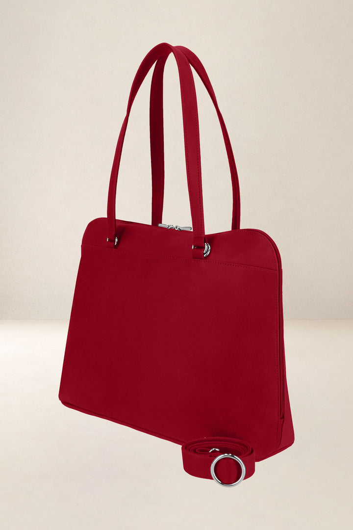 Sac de travail en cuir pleine fleur ANTIGONE coloris amour, vue de profil – Ateliers Fourès