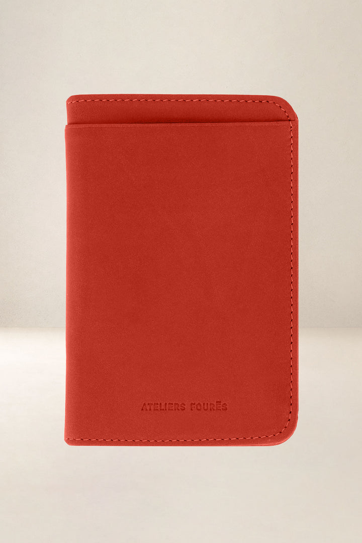 Grand portefeuille en cuir pleine fleur METIS coloris orange confit, vue d’ensemble – Ateliers Fourès