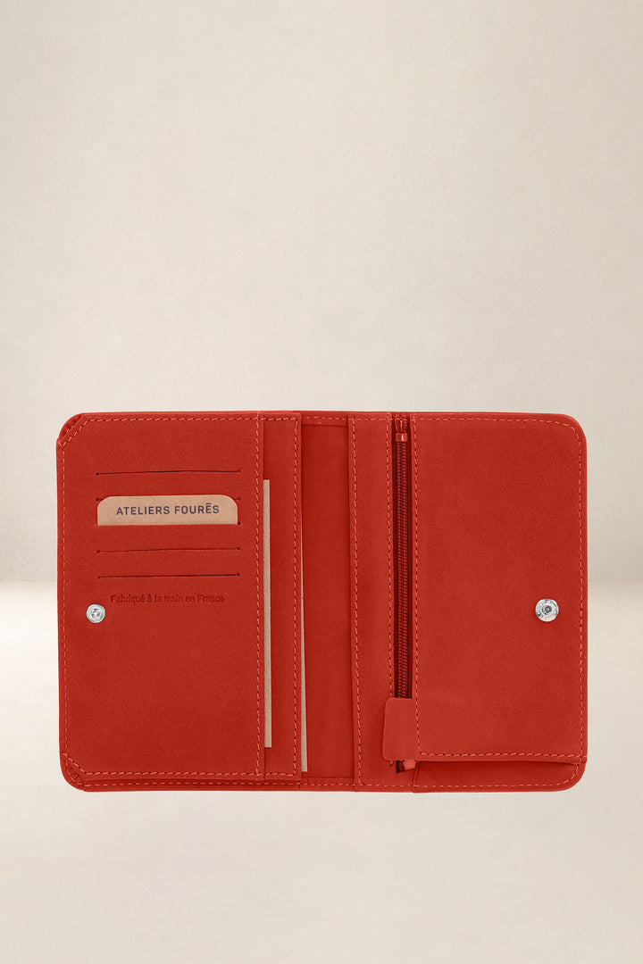 Grand portefeuille en cuir pleine fleur METIS coloris orange confit, vue intérieure n°1 – Ateliers Fourès