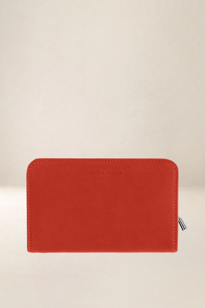 Grand portefeuille en cuir pleine fleur NÉRÉÏDES coloris orange confit, vue d’ensemble – Ateliers Fourès