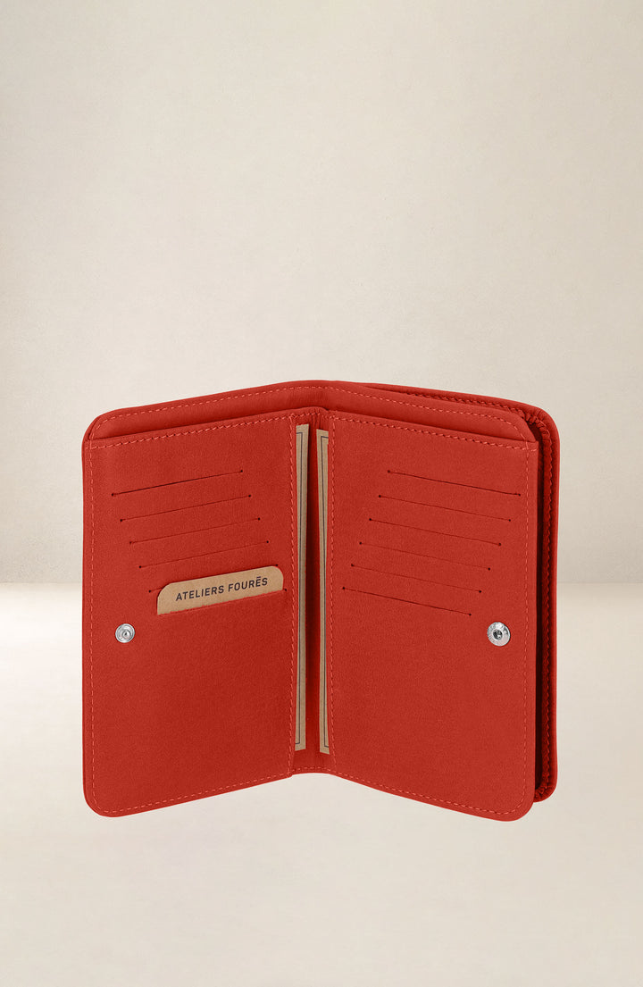 Grand portefeuille en cuir pleine fleur NÉRÉÏDES coloris orange confit, vue intérieure n°1 – Ateliers Fourès