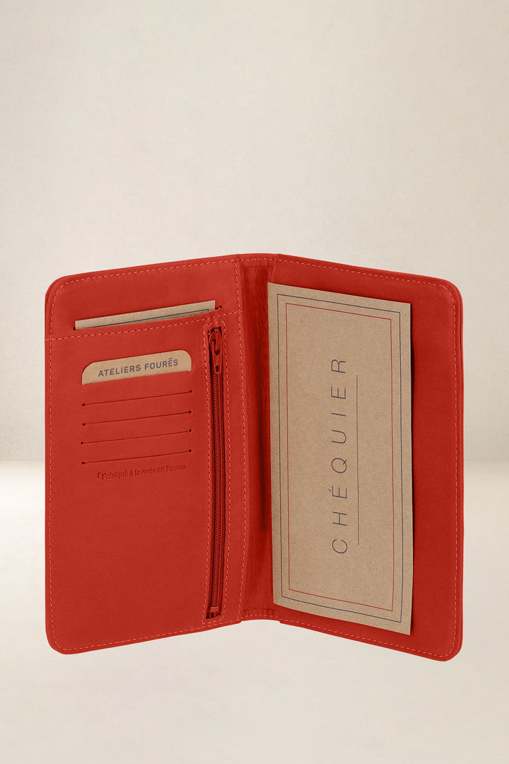 Porte-chéquier en cuir pleine fleur INO coloris orange confit, vue intérieure – Ateliers Fourès