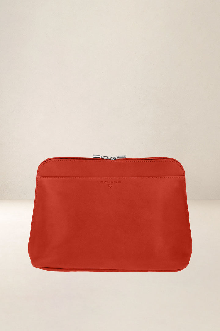 Sac à main en cuir pleine fleur EUROPE coloris orange confit, vue d’ensemble – Ateliers Fourès
