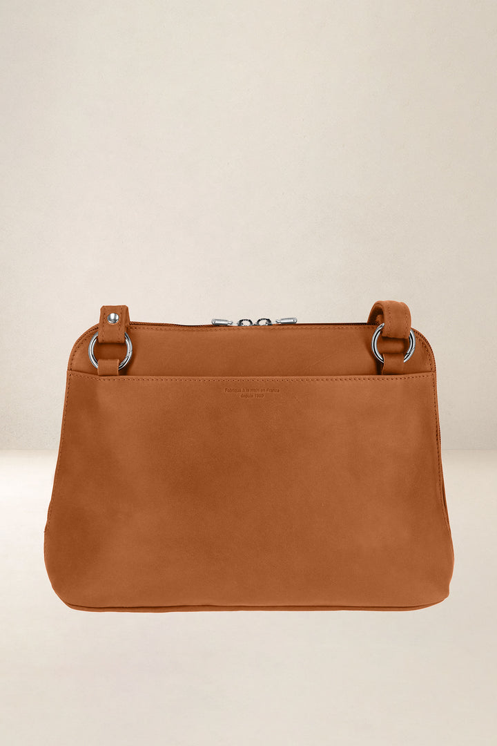 Sac à main en cuir pleine fleur EUROPE coloris lionne, vue de dos – Ateliers Fourès