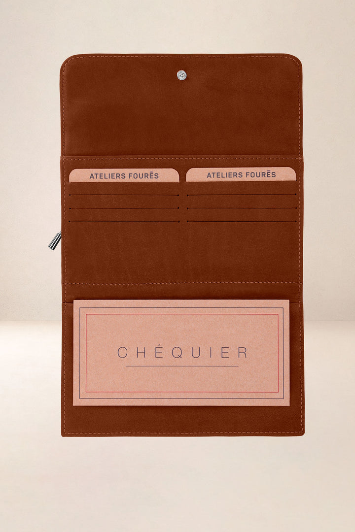Portefeuille compagnon en cuir pleine fleur NÉRÉÏDES coloris fauve, vue intérieure n°1 – Ateliers Fourès