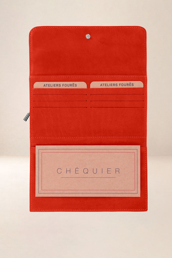 Portefeuille compagnon en cuir pleine fleur NÉRÉÏDES coloris orange confit, vue intérieure n°1 – Ateliers Fourès