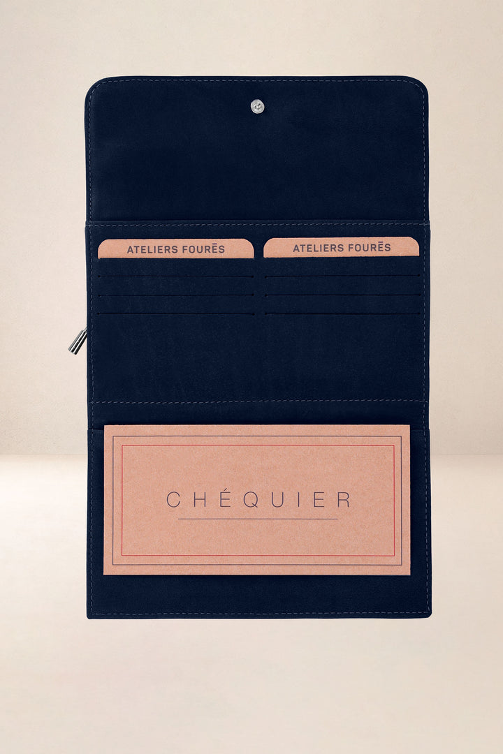 Portefeuille compagnon en cuir pleine fleur NÉRÉÏDES coloris minuit, vue intérieure n°1 – Ateliers Fourès