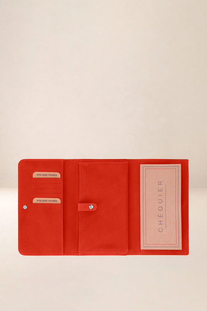 Portefeuille compagnon en cuir pleine fleur ECHO coloris orange confit, vue intérieure n°2 – Ateliers Fourès
