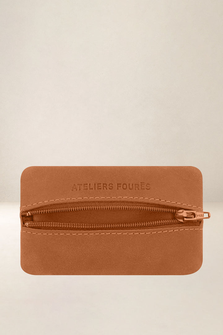 Petite maroquinerie en cuir pleine fleur HECTOR coloris lionne, vue intérieure – Ateliers Fourès