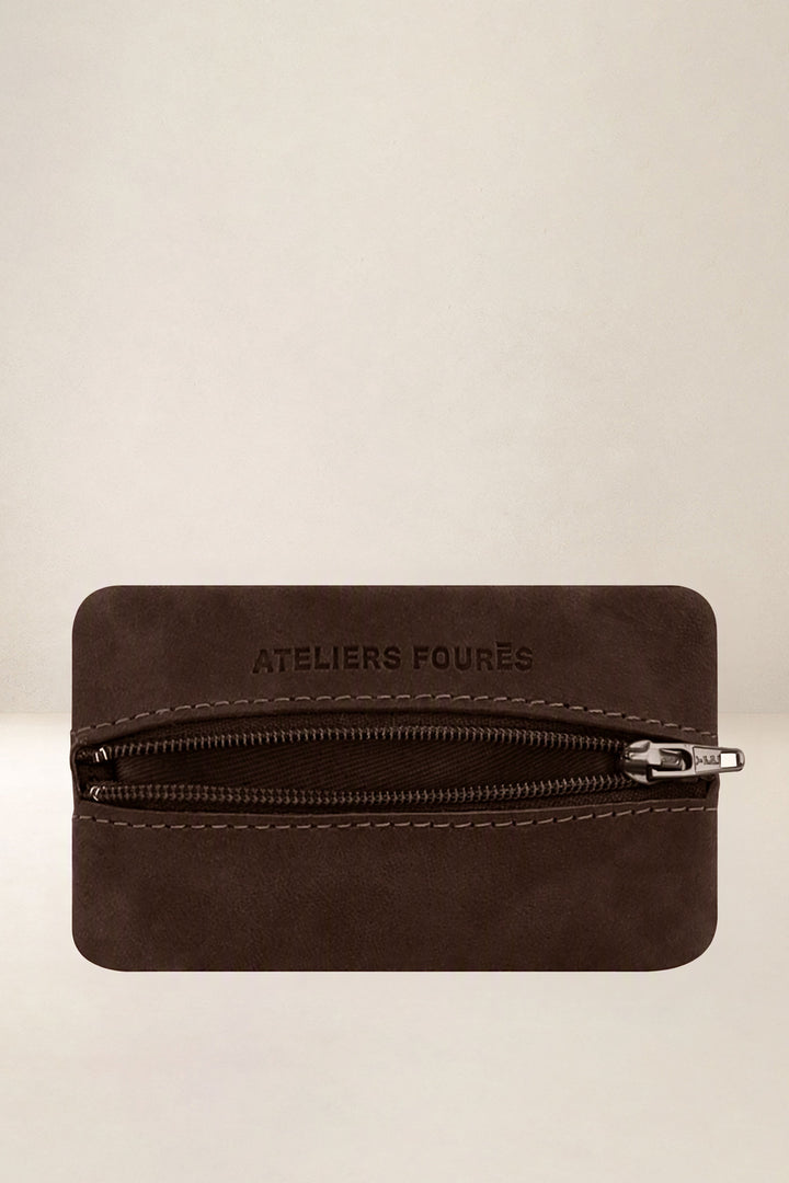 Petite maroquinerie en cuir pleine fleur HECTOR coloris chocolat, vue intérieure – Ateliers Fourès